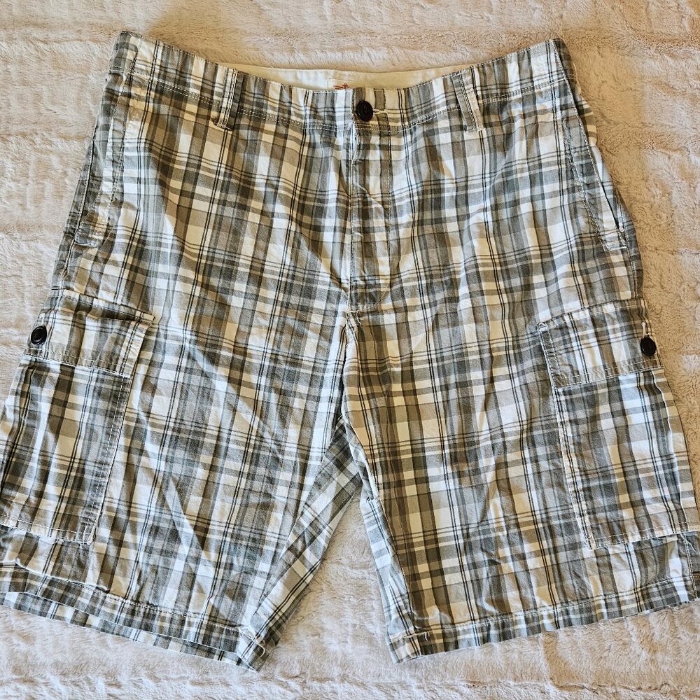 Men's Dockers Cargo Shorts 36 Multicolor Plaid Multi-Pocket Cotton 10" Inseam